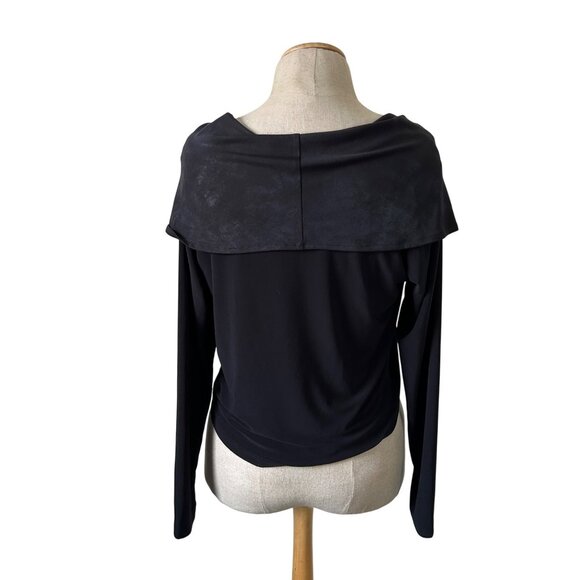 Sympli Black Long Sleeve Draped Collar Top Womens Size 6 - Picture 6 of 9